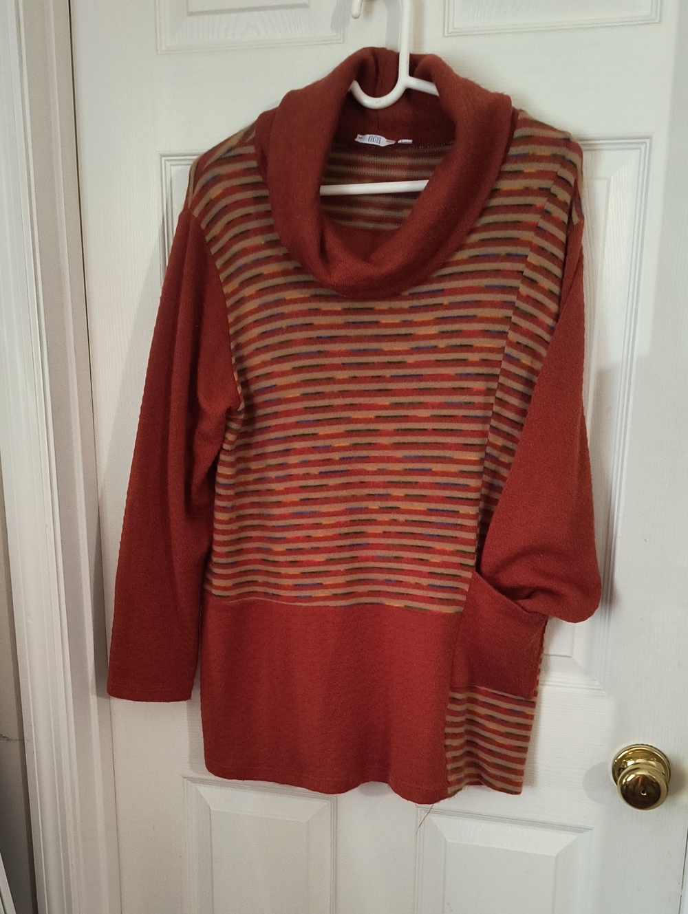 Kaktus Rust Multistripe Cowl Neck Sweater